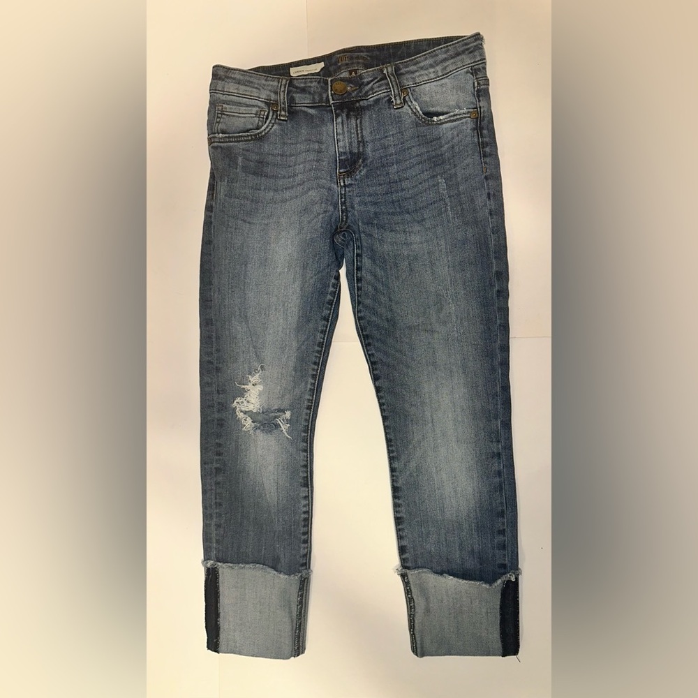 KUT FROM THE KLOTH Cameron Cuffed Straight-leg Ankle Jeans Women Sz 4 Distressed